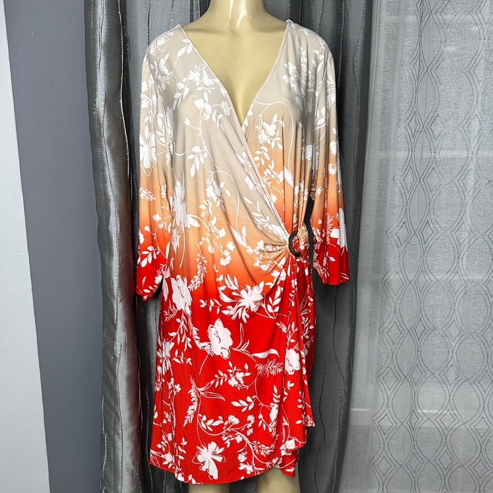 Calvin Klein Women’s Sz 1X Cream Orange Floral   Fabric Label